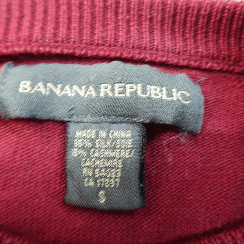 VTG Banana Republic Sweater Mens S Gray Red Silk Cashmere Crewneck Knit Pullover